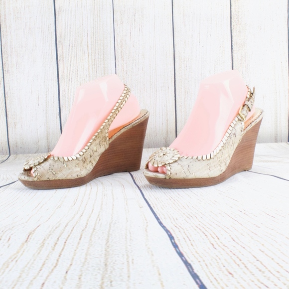 Jack Rogers Shoes - KJAck rogers Cork Gold Peep Toe Wedge Size 9